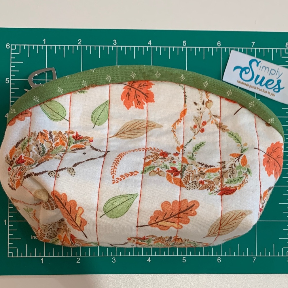 Floral Leaf Print Pouch with Green Trim